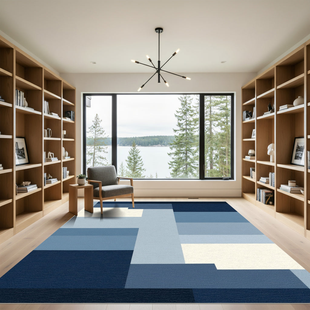 Indigo Slate Tonal Gradient Blocks Rug
