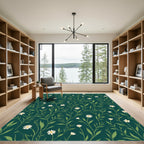 Deep Teal White Daisy Vine Rug