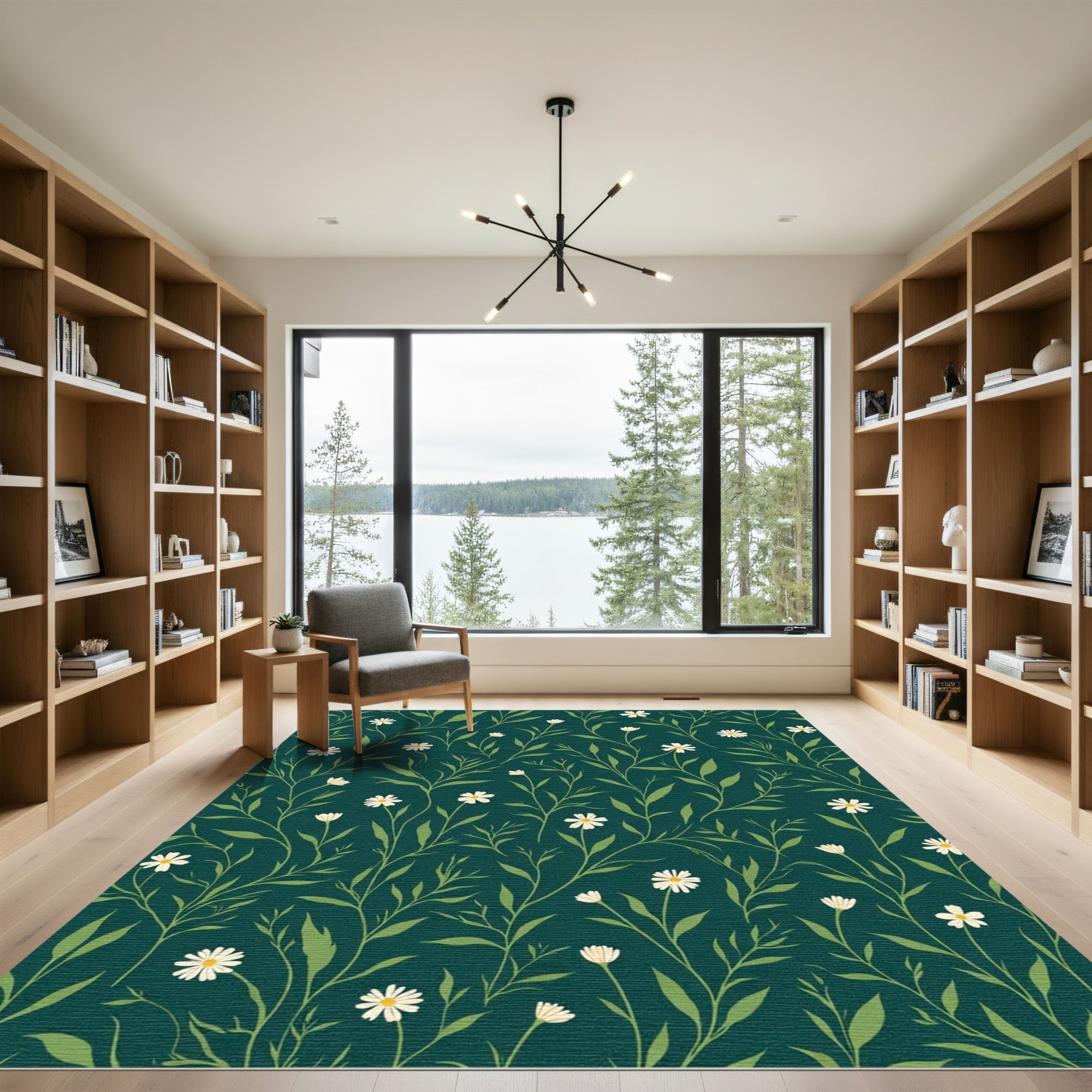 Deep Teal White Daisy Vine Rug