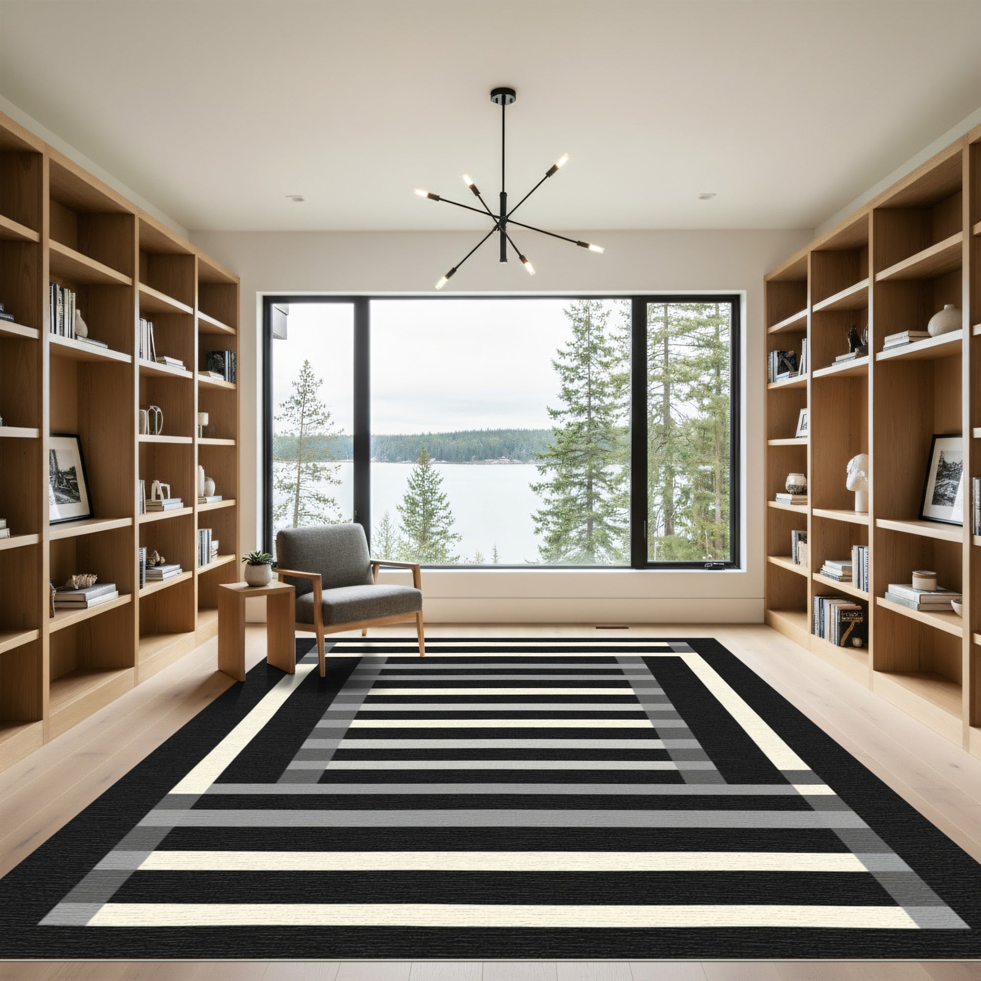 Modern Black Grid Stripe Rug