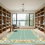 Ornate Golden Teal Floral Border Rug