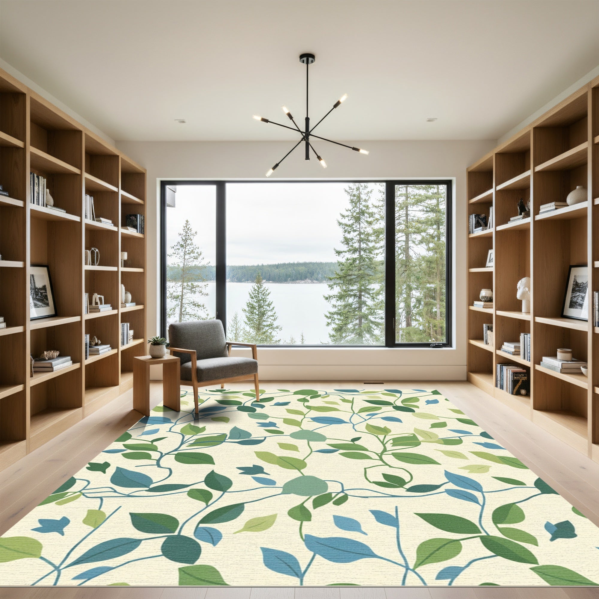 Verdant Green Blue Leafy Vine Rug
