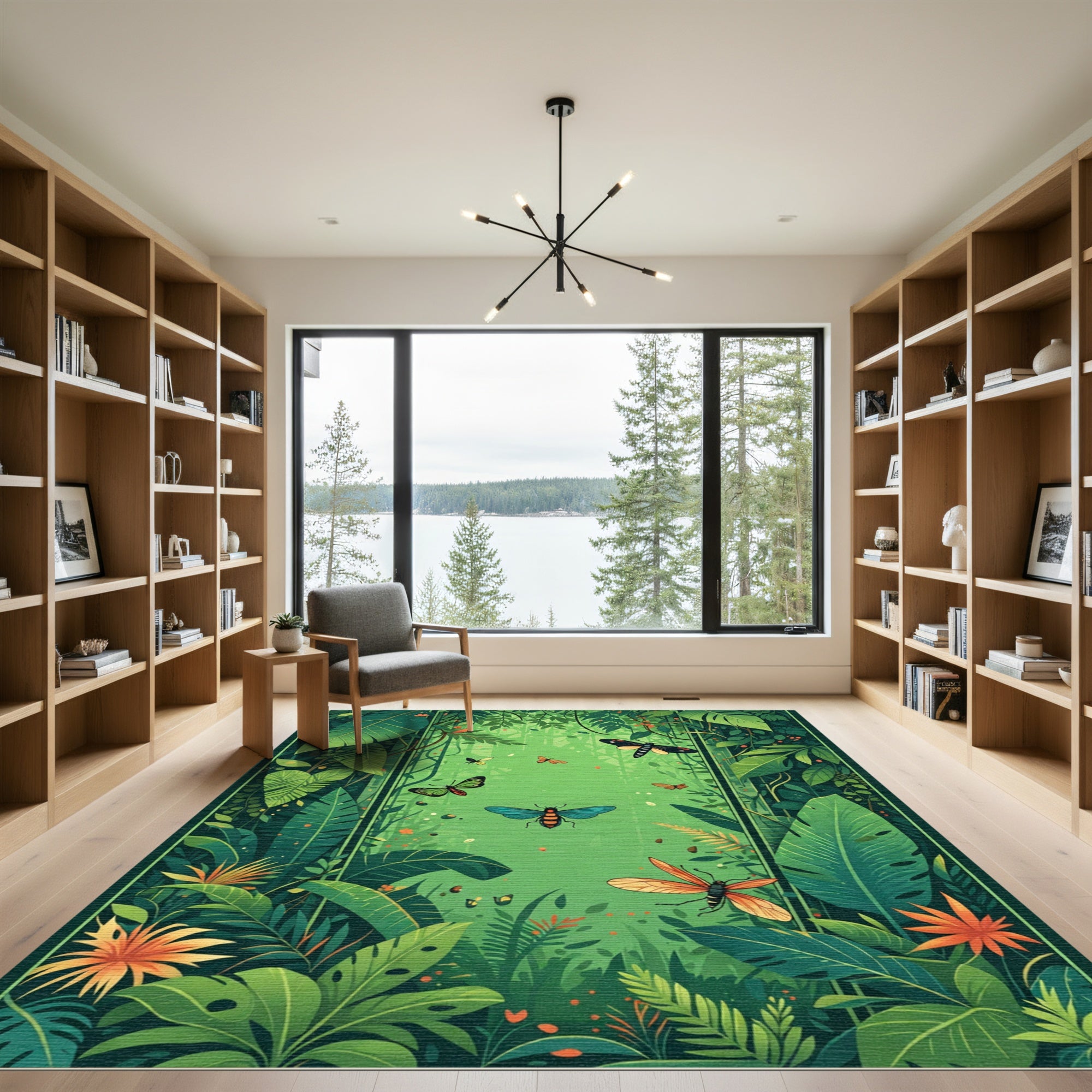 Lush Green Jungle Insects Garden Rug