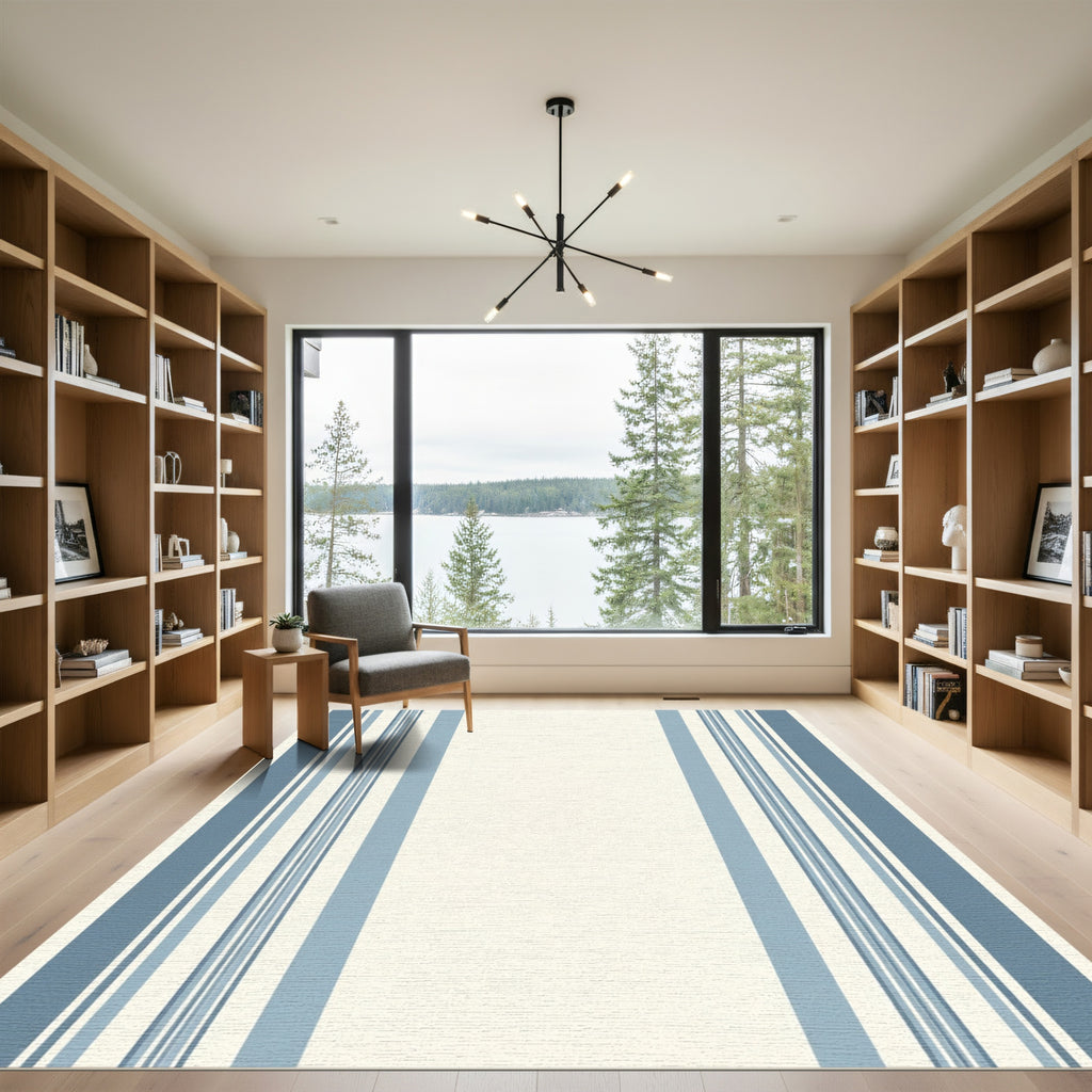 Coastal Blue And White Stripe Rug