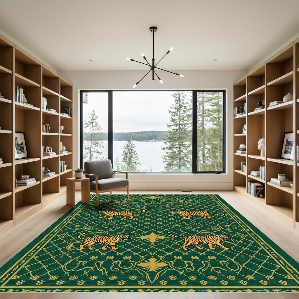 Emerald Green Golden Tiger Regal Frieze Rug