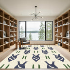 Dark Blue Abstract Figures Cream Ground Rug