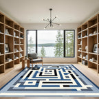 Geometric Maze Blue Ivory Graphic Rug
