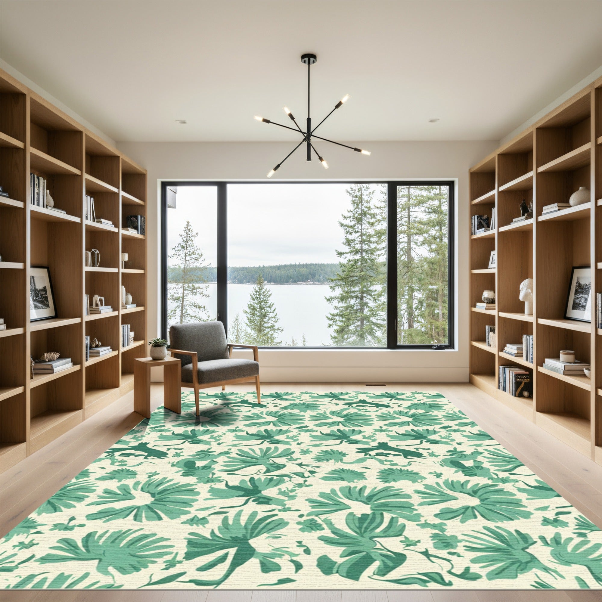 Teal Silhouette Floral Botanical Repeat Rug
