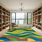 Abstract Wavy Stripe Yellow Blue Green Rug