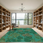 Teal Lush Foliage Branch Illustration Rug
