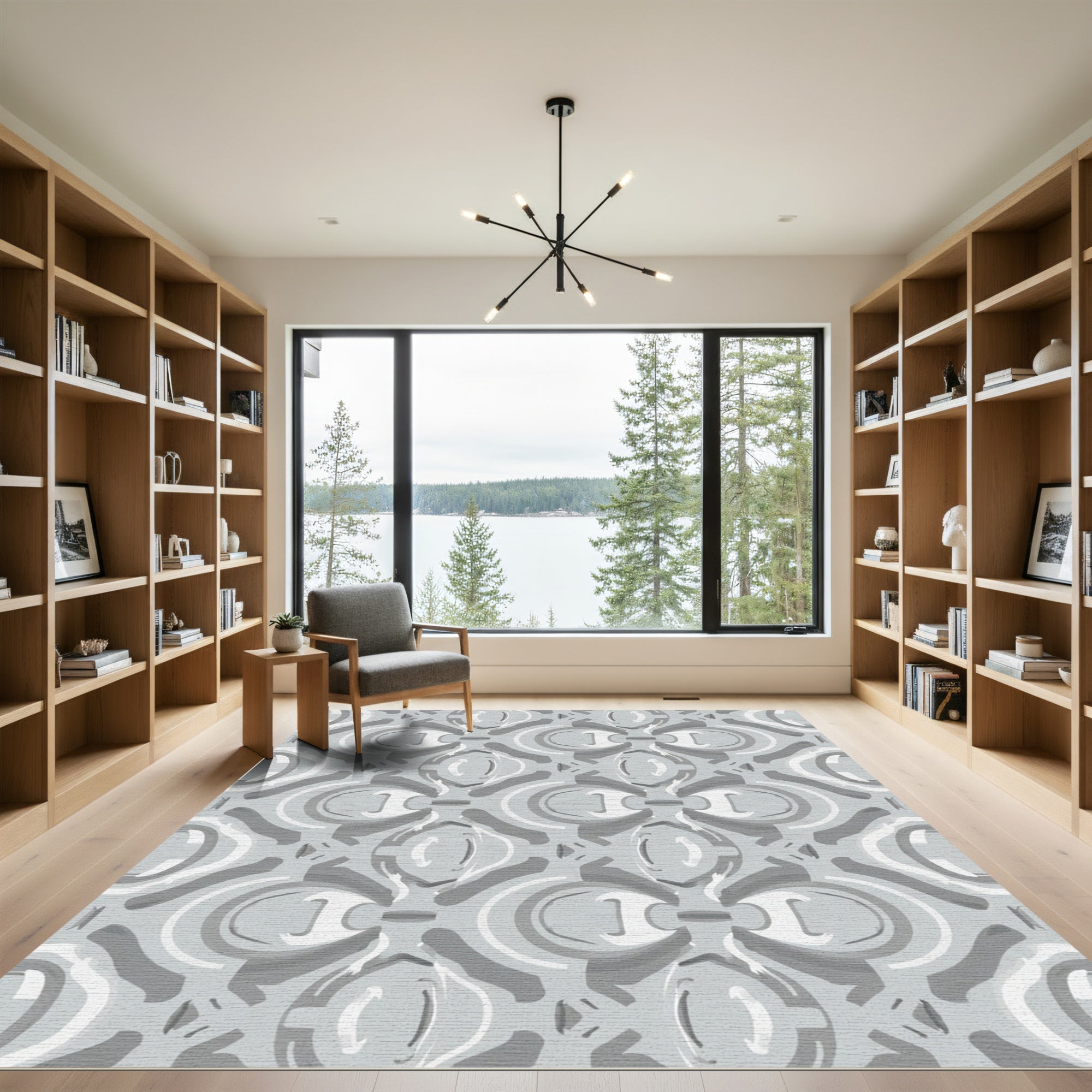 Modern Gray Abstract Ogee Rug
