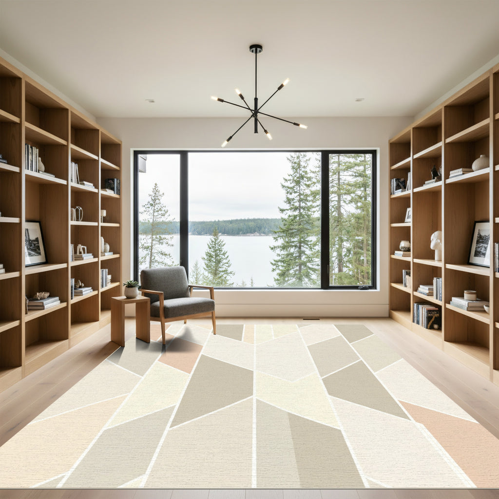 Neutral Geometric Chevron Segment Rug