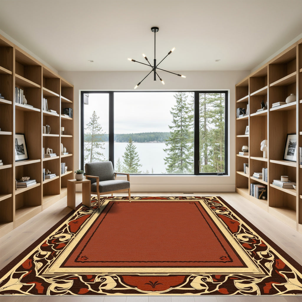 Rich Terracotta Art Nouveau Floral Rug