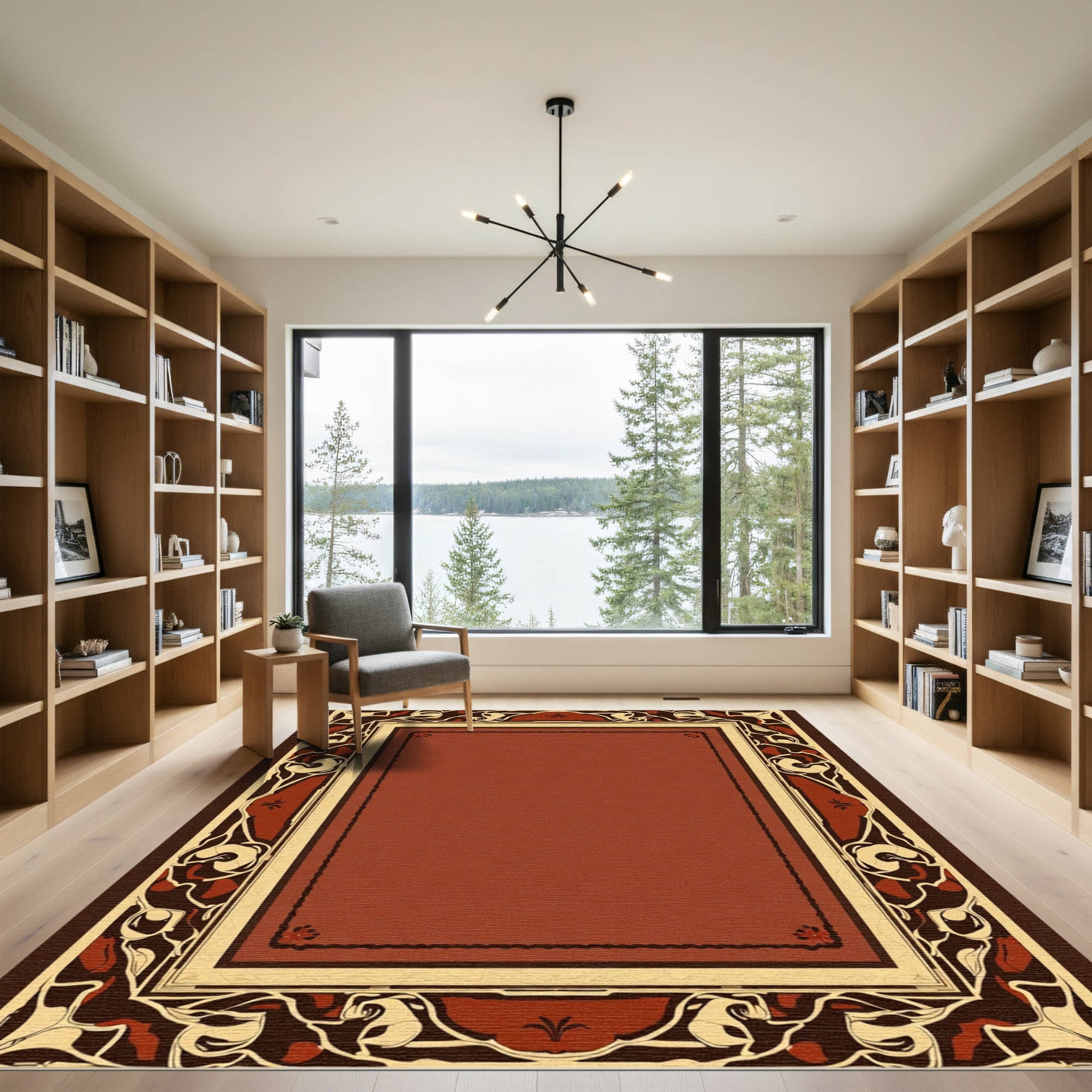 Rich Terracotta Art Nouveau Floral Rug