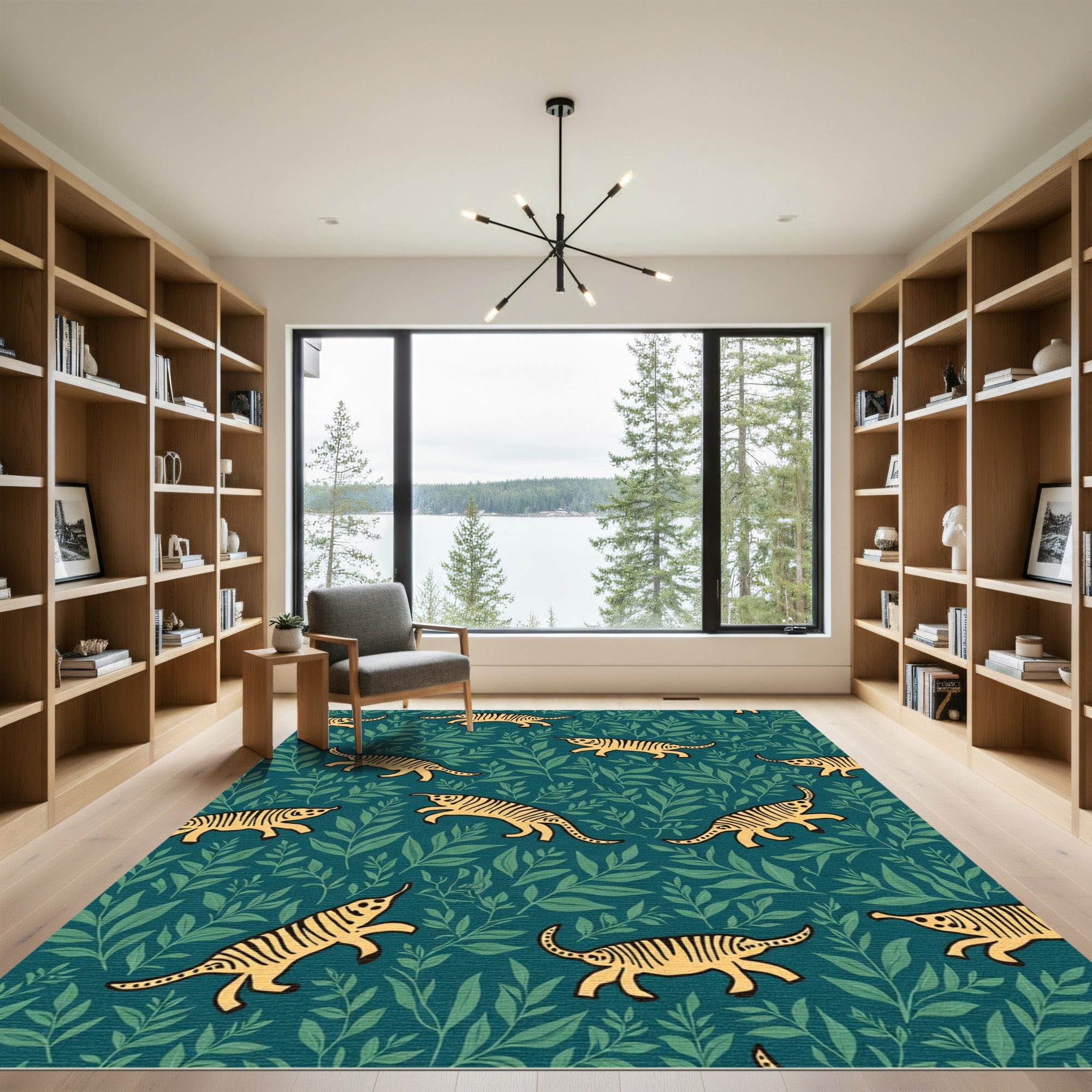 Yellow Tiger Jungle Foliage Rug