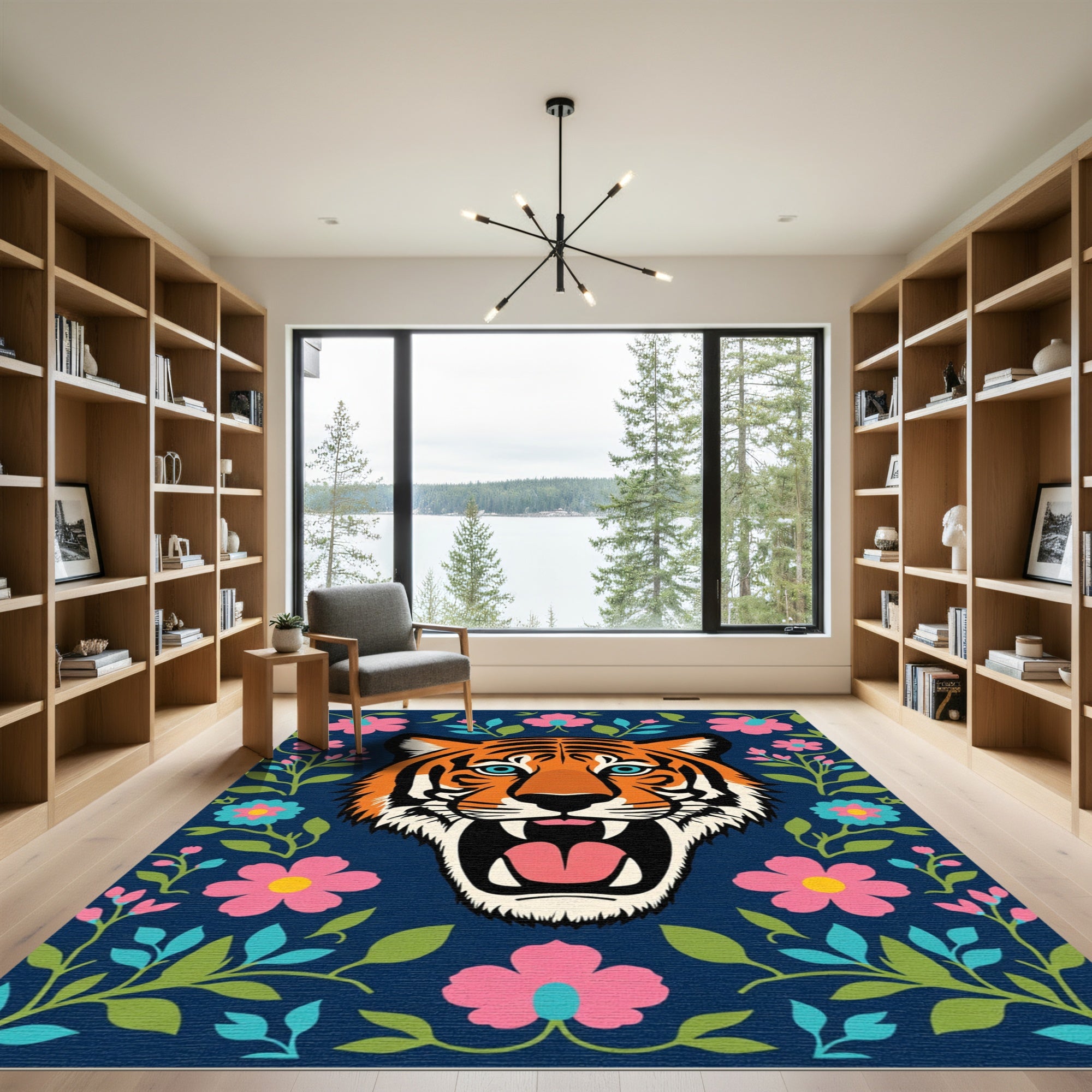 Bold Tiger Floral Navy Rug