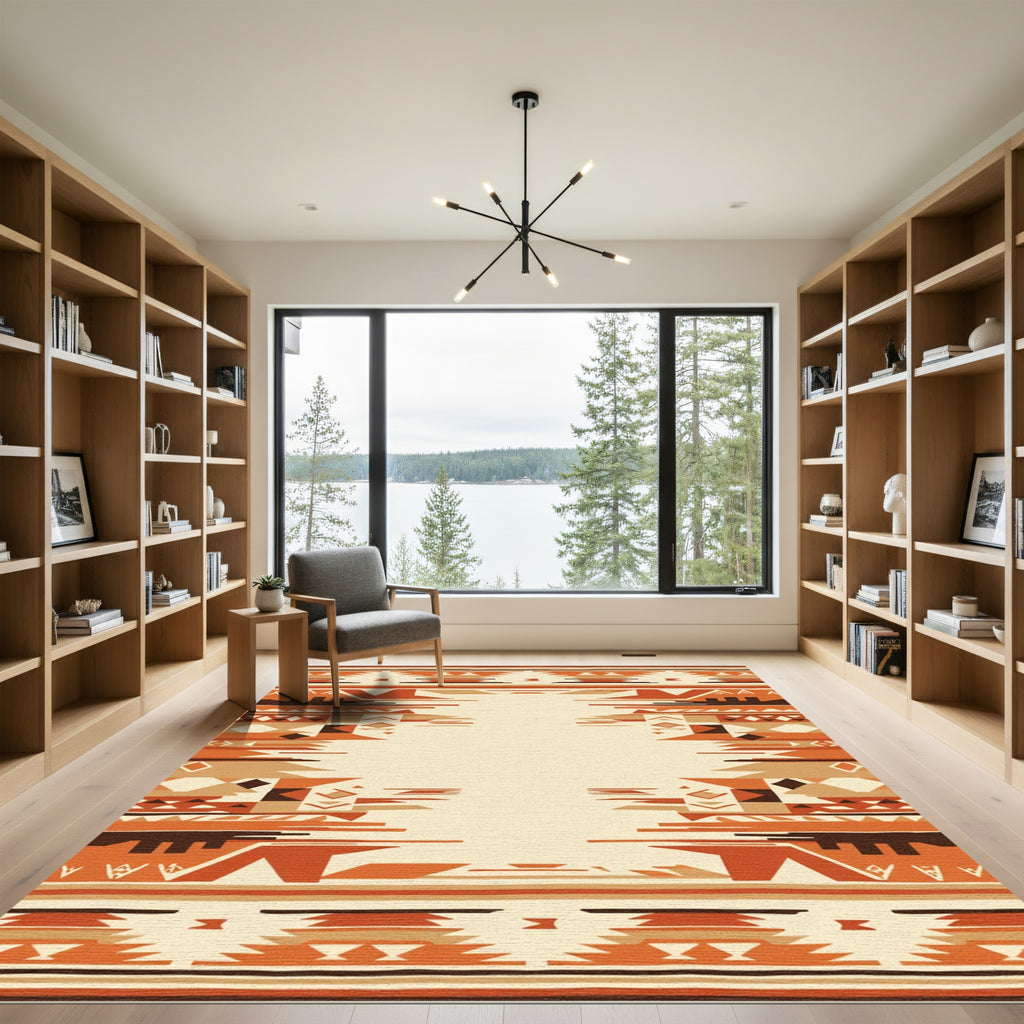 Terracotta Geometric Tribal Stripes Rug