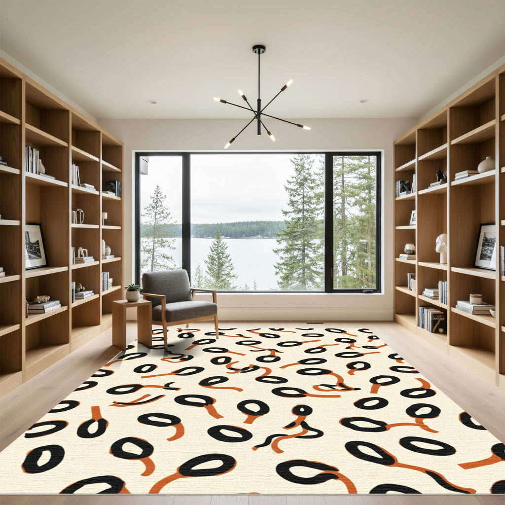 Abstract Black Ochre Oval Cluster Rug