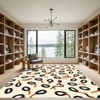 Abstract Black Ochre Oval Cluster Rug