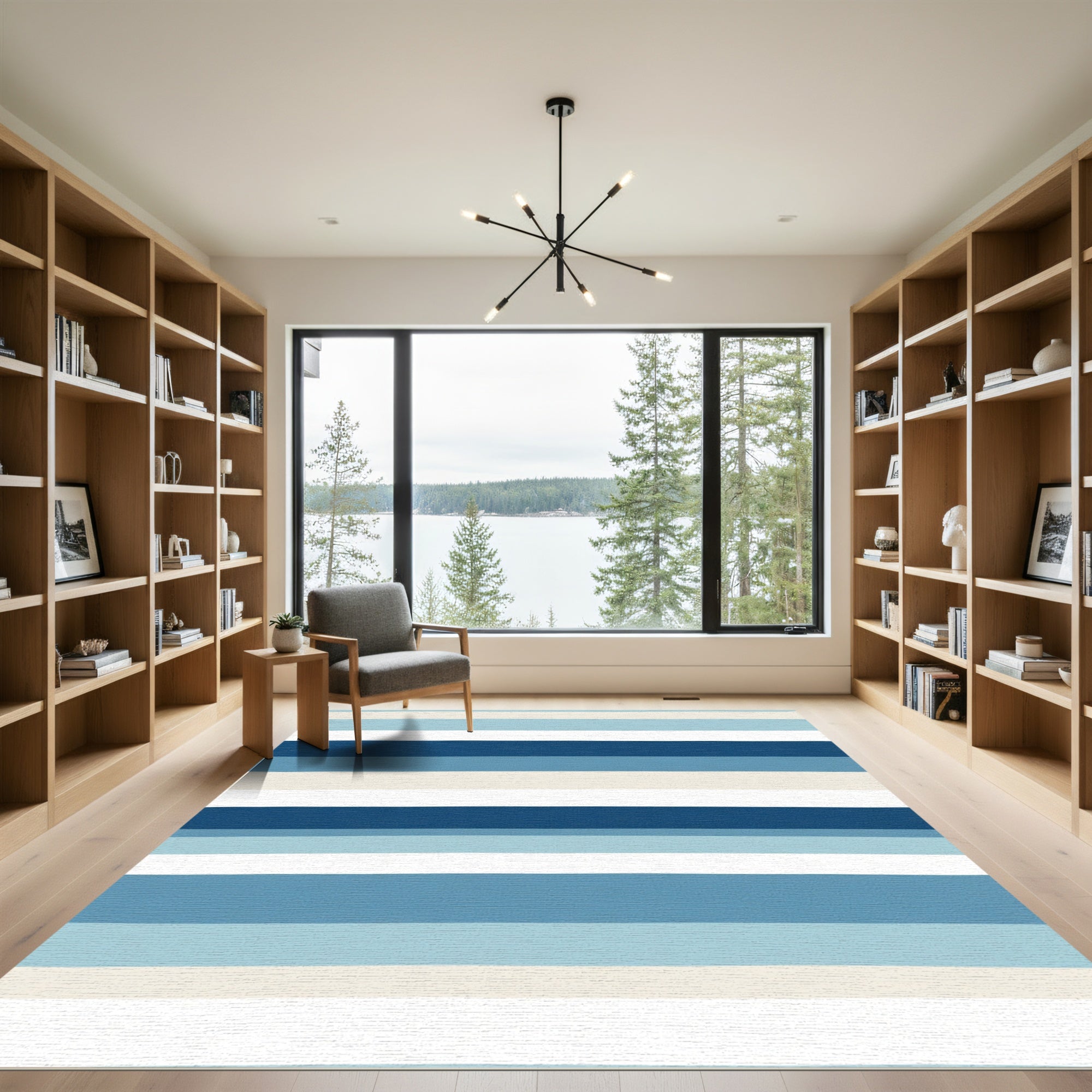Coastal Blue Horizontal Stripe Rug