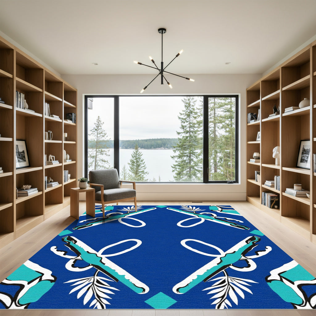 Royal Blue Abstract Diamond Foliage Rug