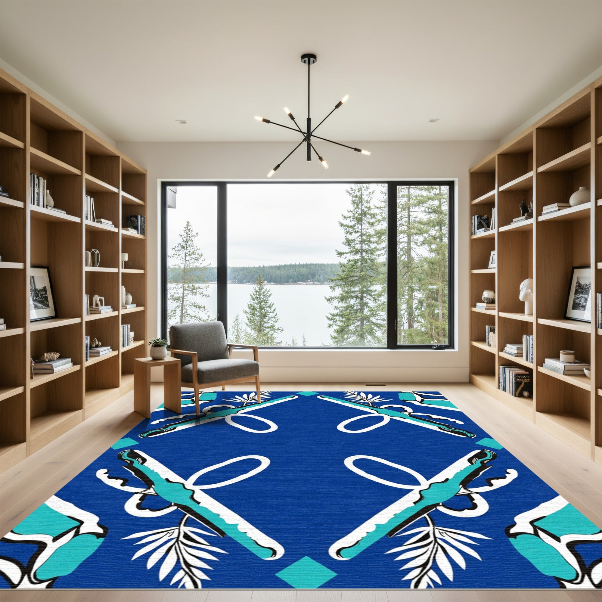 Royal Blue Abstract Diamond Foliage Rug