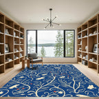 Cream Frogs Floral Blue Vine Art Rug