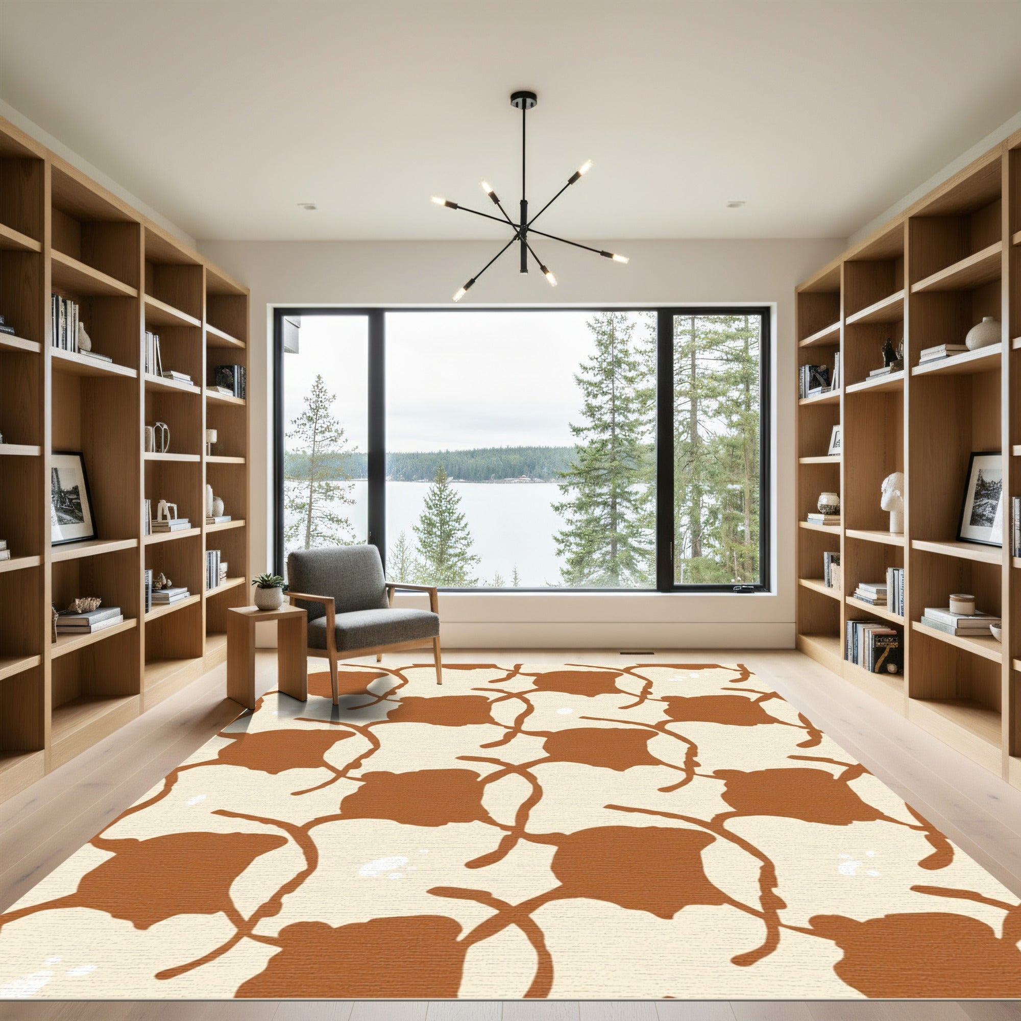 Terracotta White Organic Intertwined Loops Rug