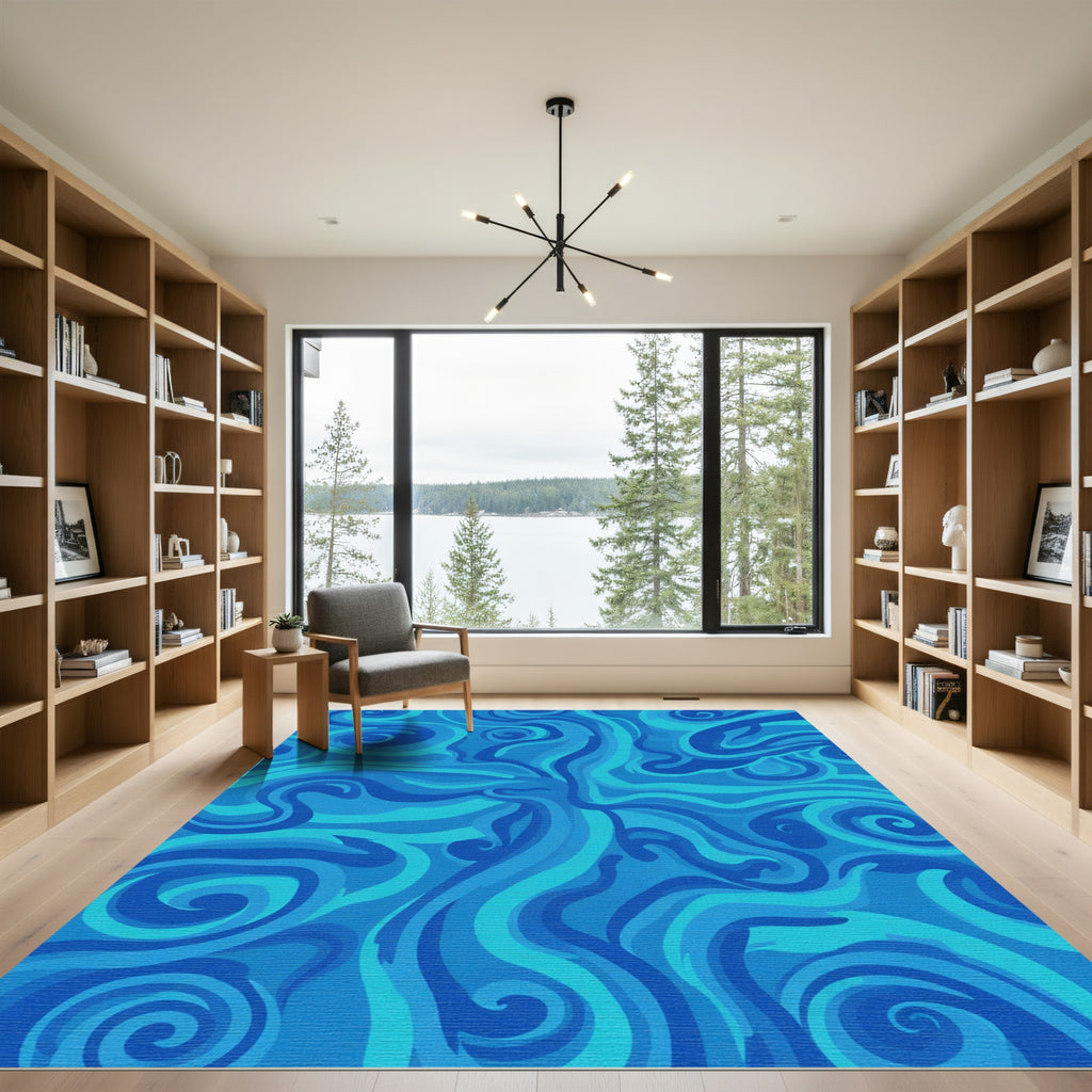 Deep Blue Swirling Water Rug