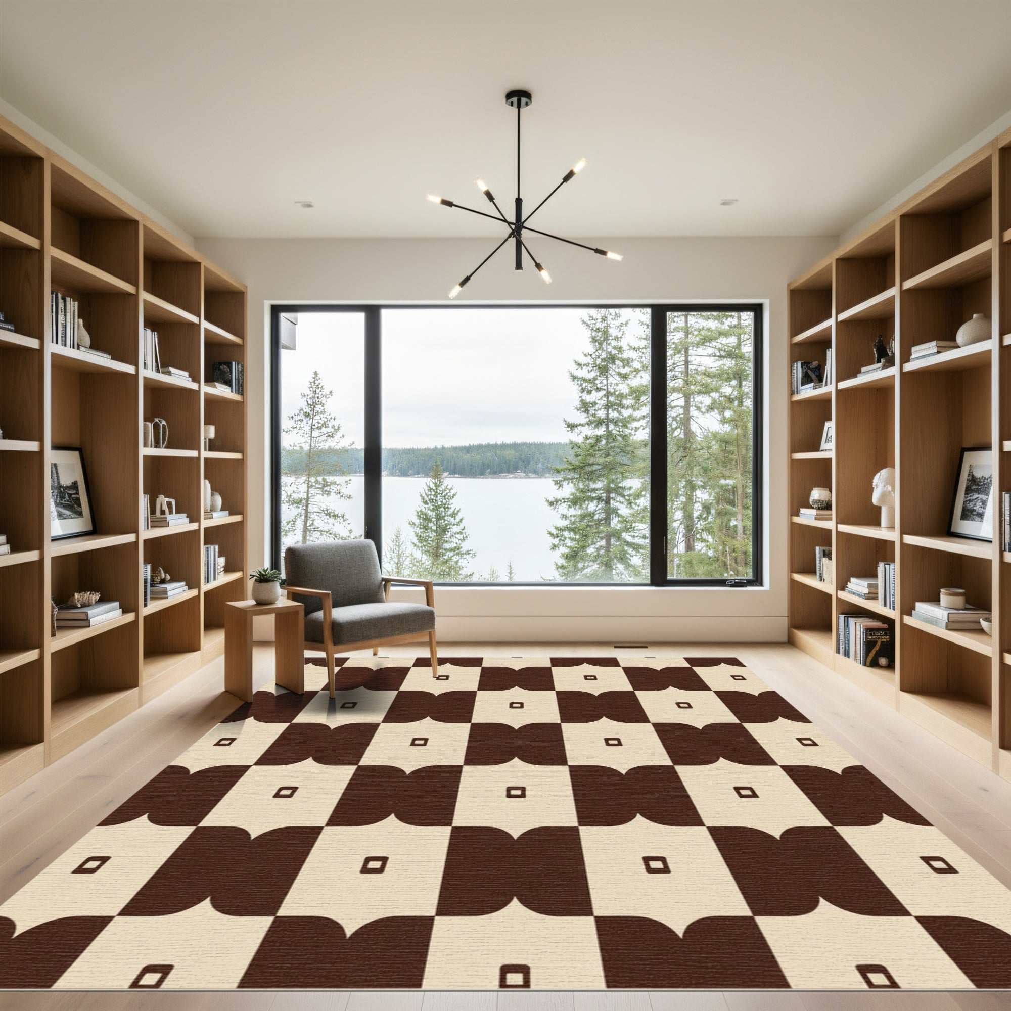 Modern Brown Checker Square Rug