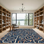 Deep Navy Auburn Swirl Flow Rug