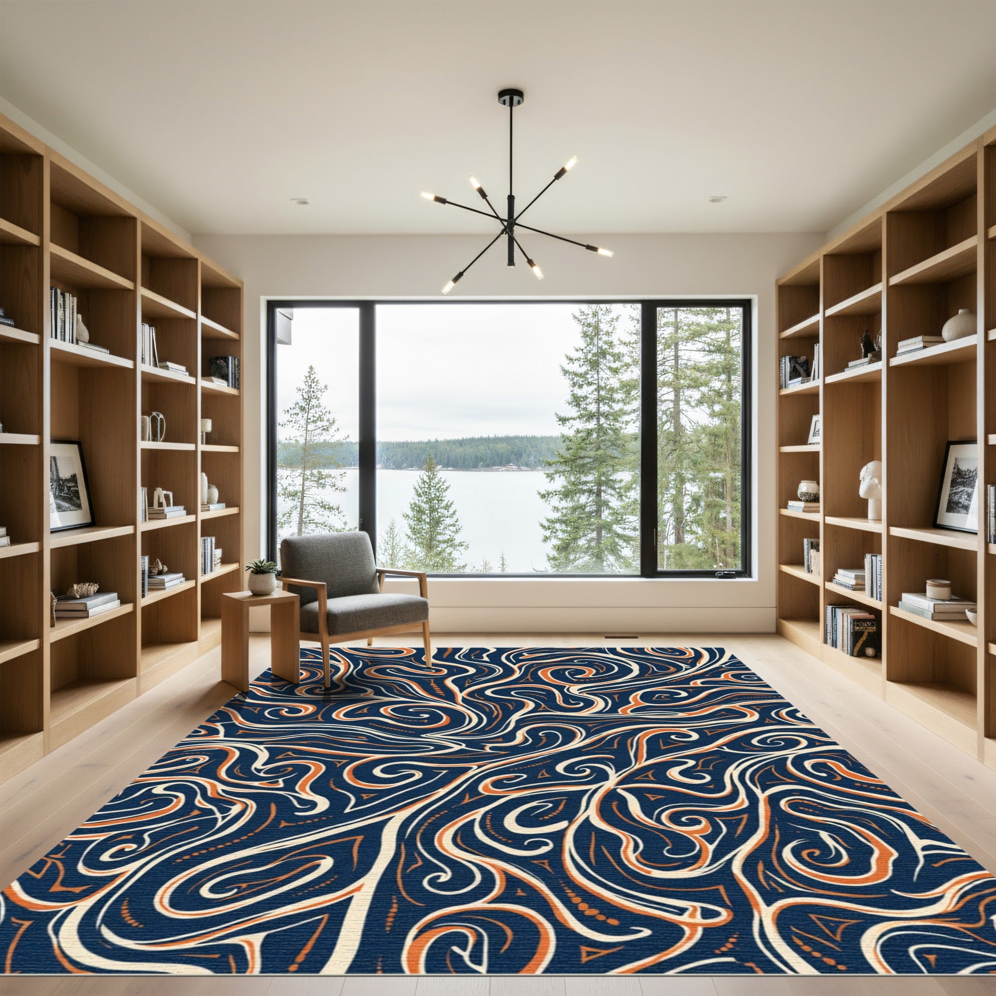Deep Navy Auburn Swirl Flow Rug