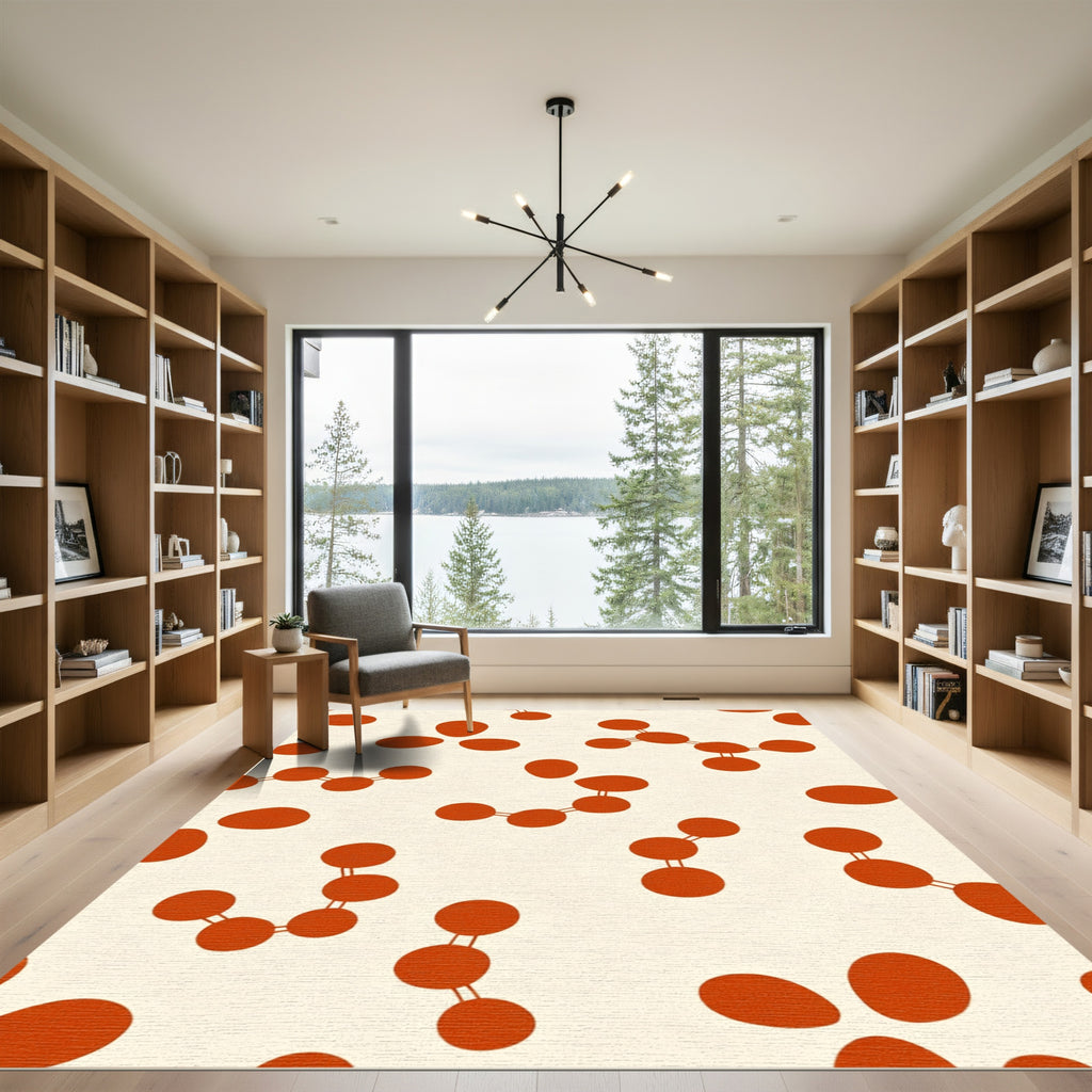 Orange Atomic Structure On Cream Rug