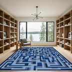 Geometric Labyrinth Blue Maze Rug