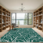 Deep Forest White Swirl Floral Rug