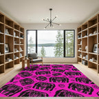 Vivid Pink Black Tribal Element Swirl Rug