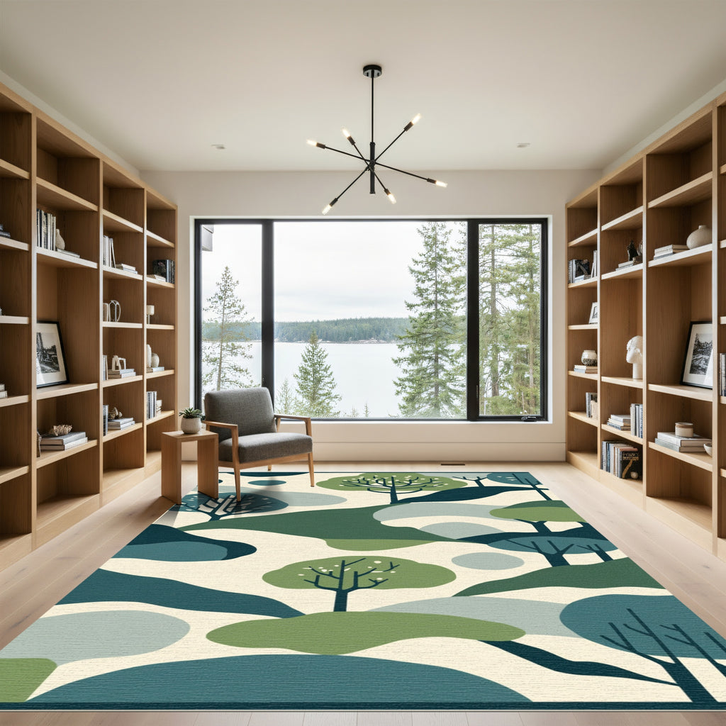 Abstract Forest Trees Ivory Rug