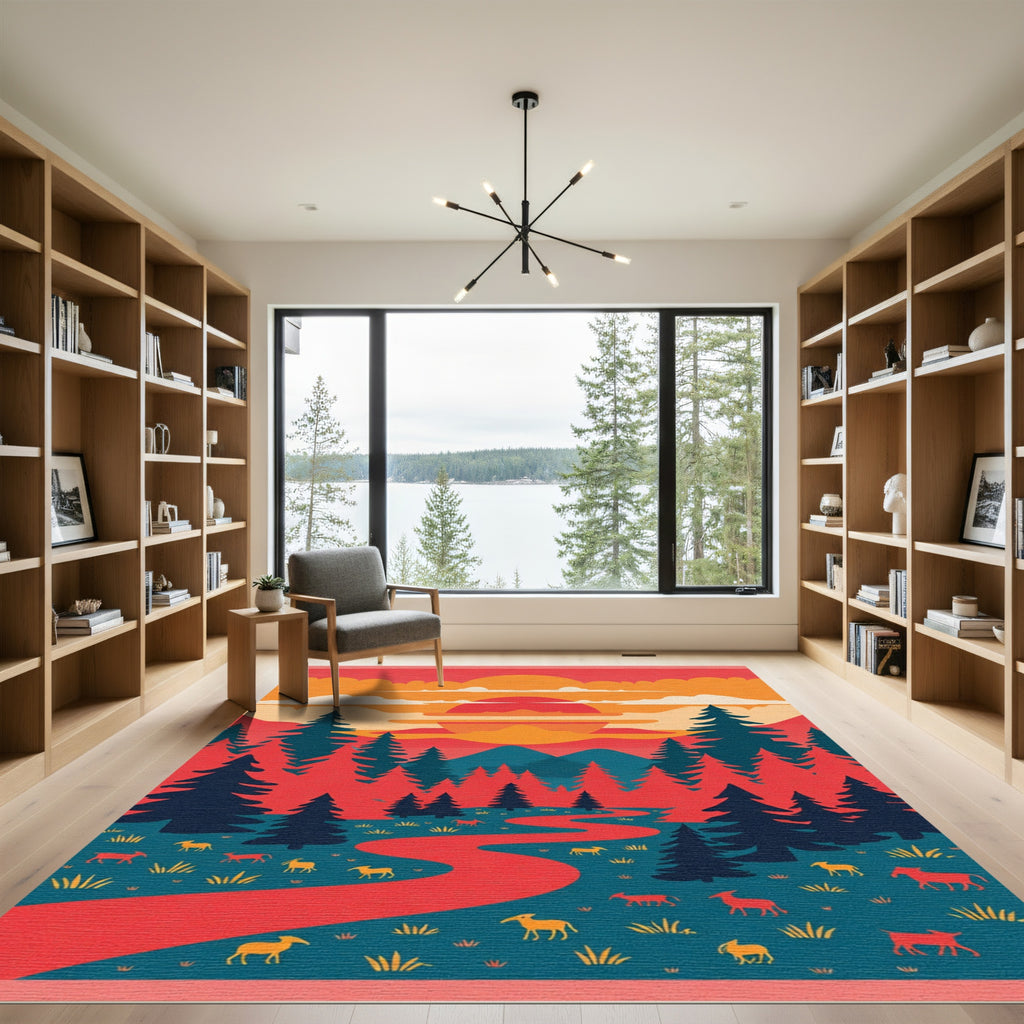 Vibrant Sunset Forest Landscape Herd Rug
