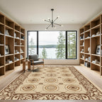 Ornate Beige Floral Medallion Rug