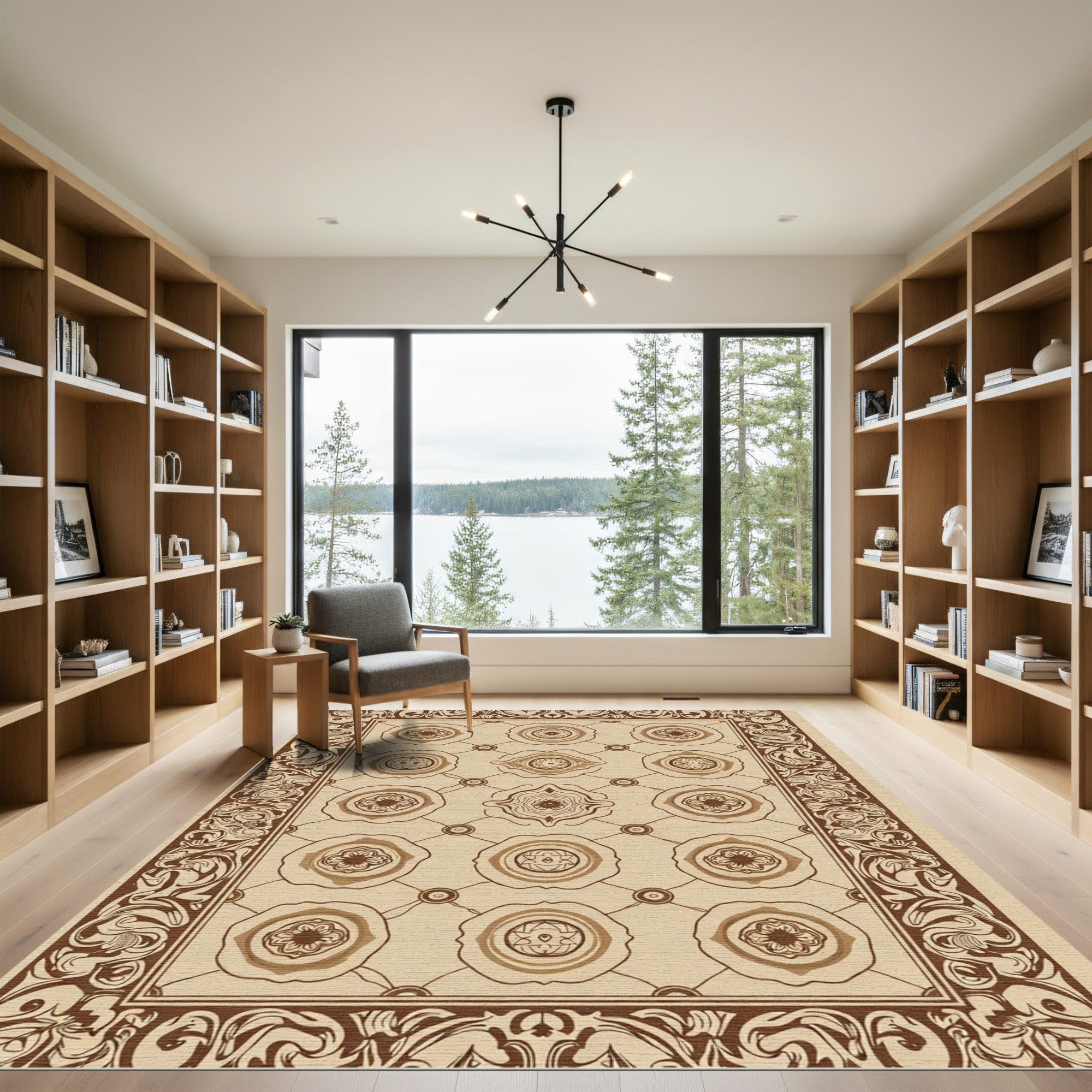 Ornate Beige Floral Medallion Rug