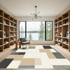 Abstract Geometric Tan Black Stripe Arrangement Rug