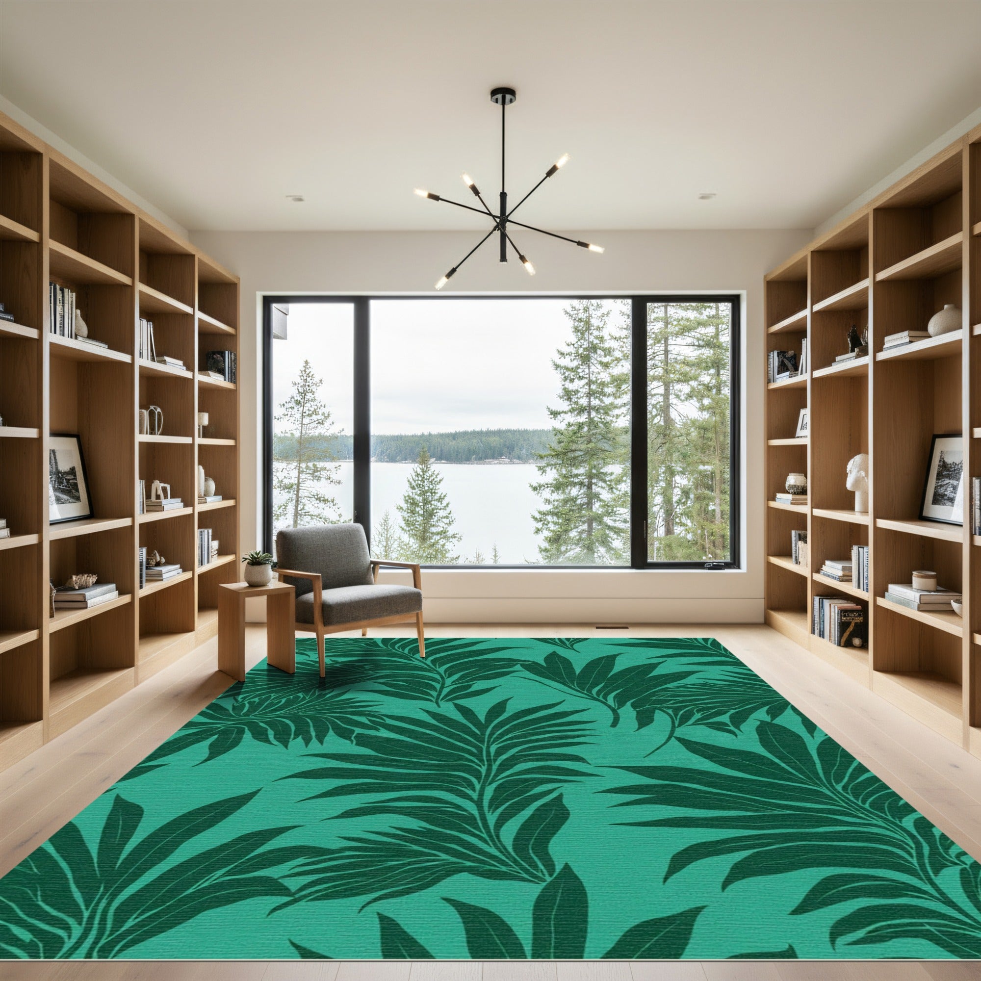 Emerald Green Tropical Leaf Lush Rug