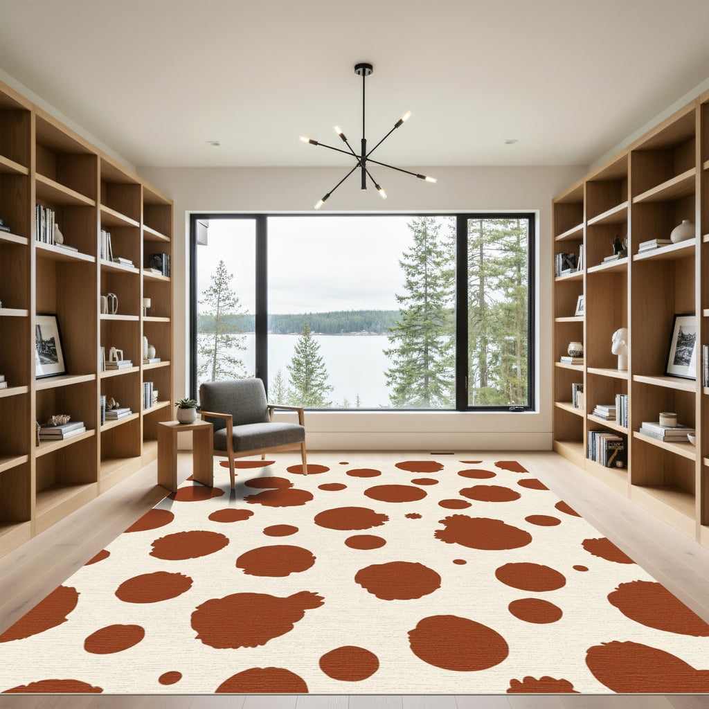 Red Brown Spotty Polka Dot Rug