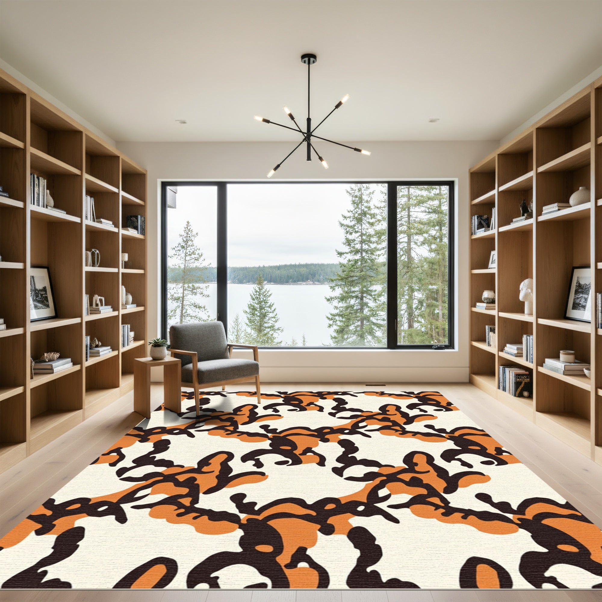 Bold Orange Black Abstract Organic Rug