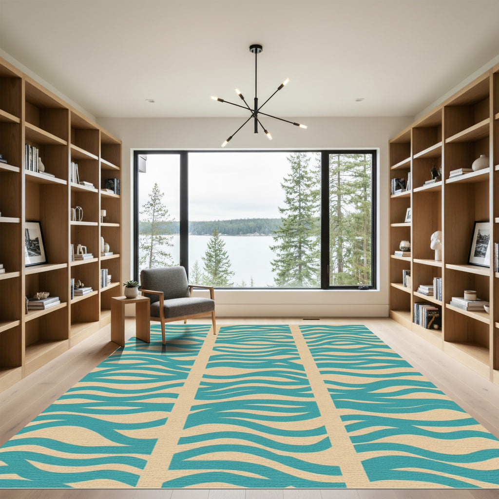 Teal River Flow Stripe Rug