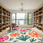 Coral Orange Pink Teal Branch Collage Rug