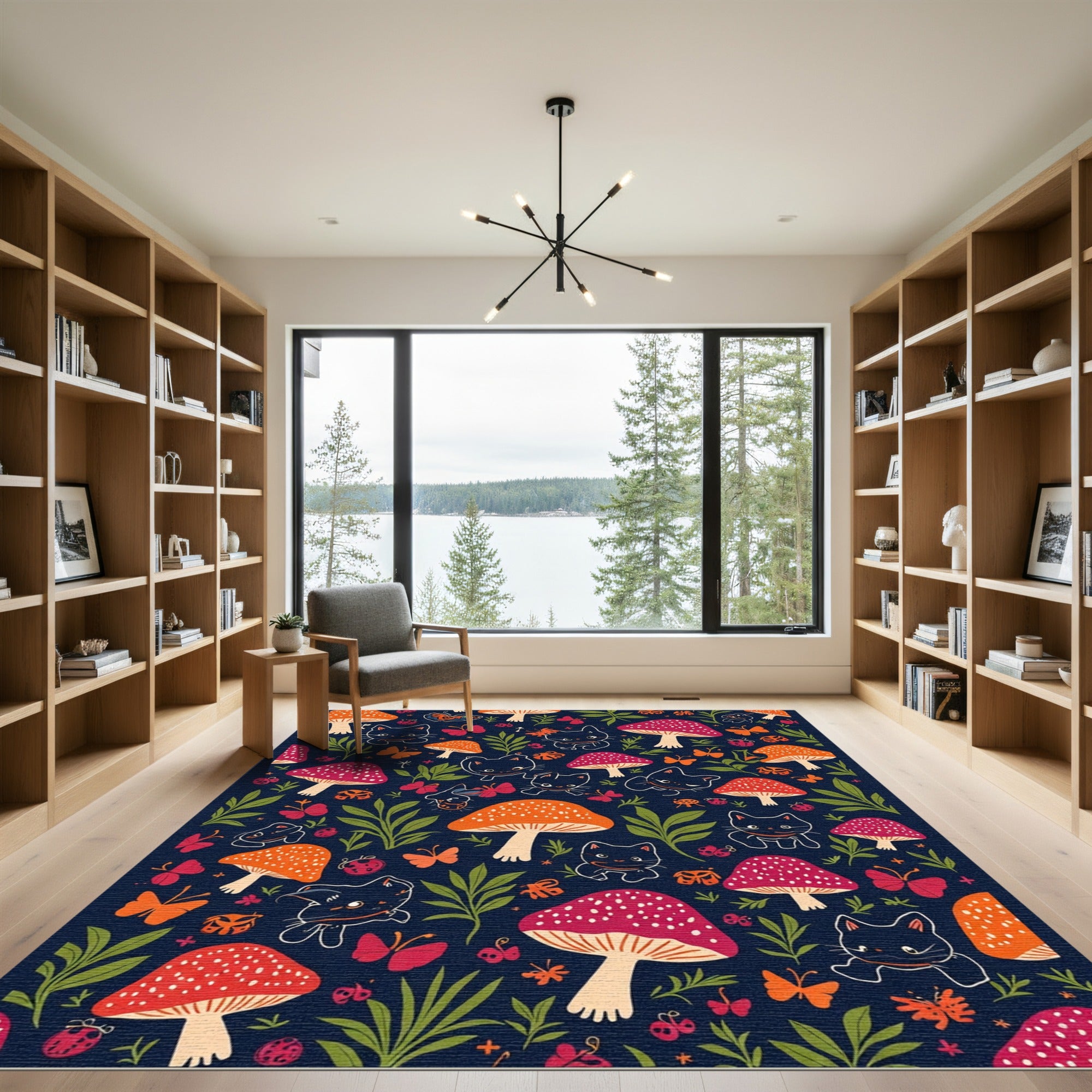 Whimsical Cats and Mushrooms Garden Rug