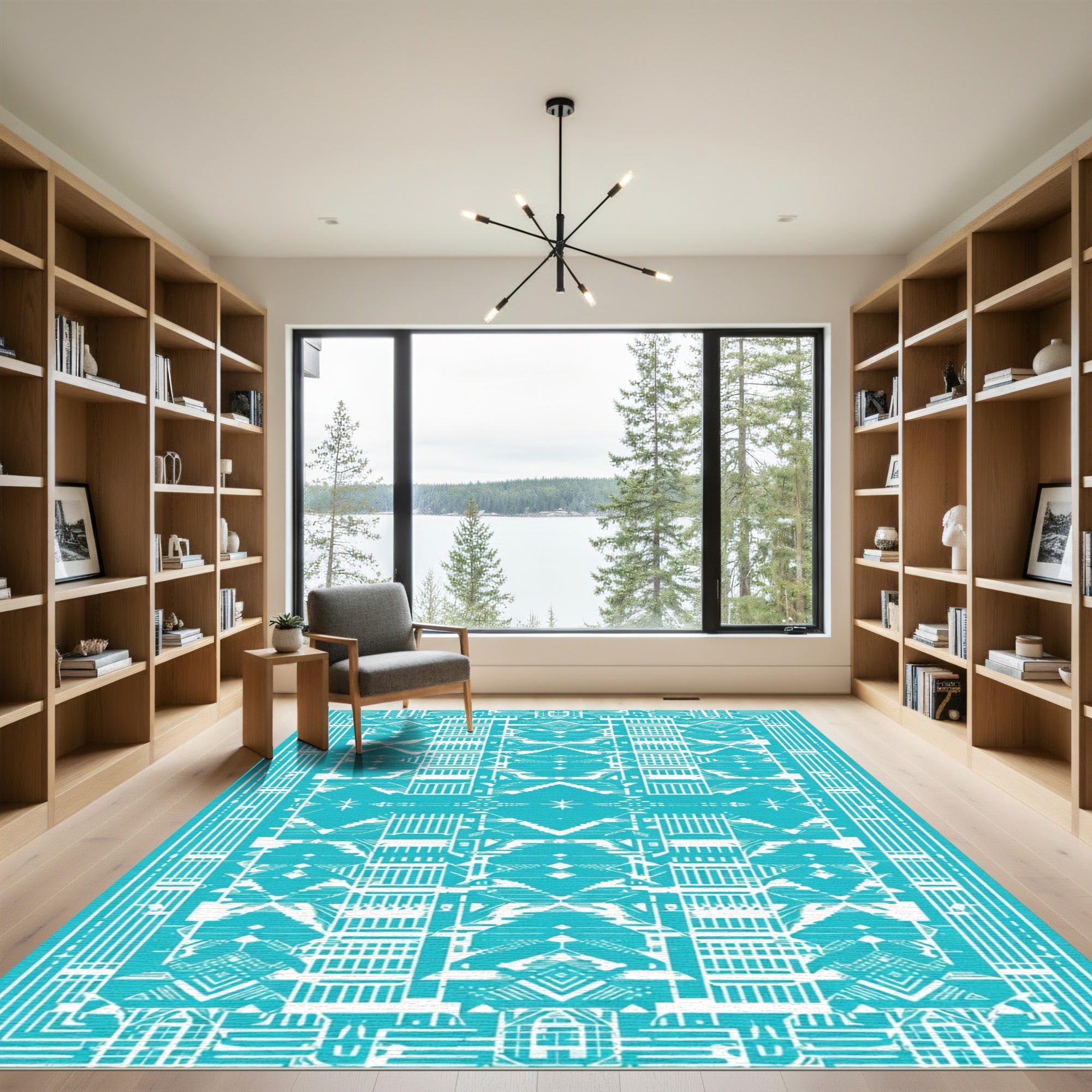 Bright Turquoise Geometric Tribal Rug
