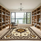 Brown Gold Centered Star Border Rug