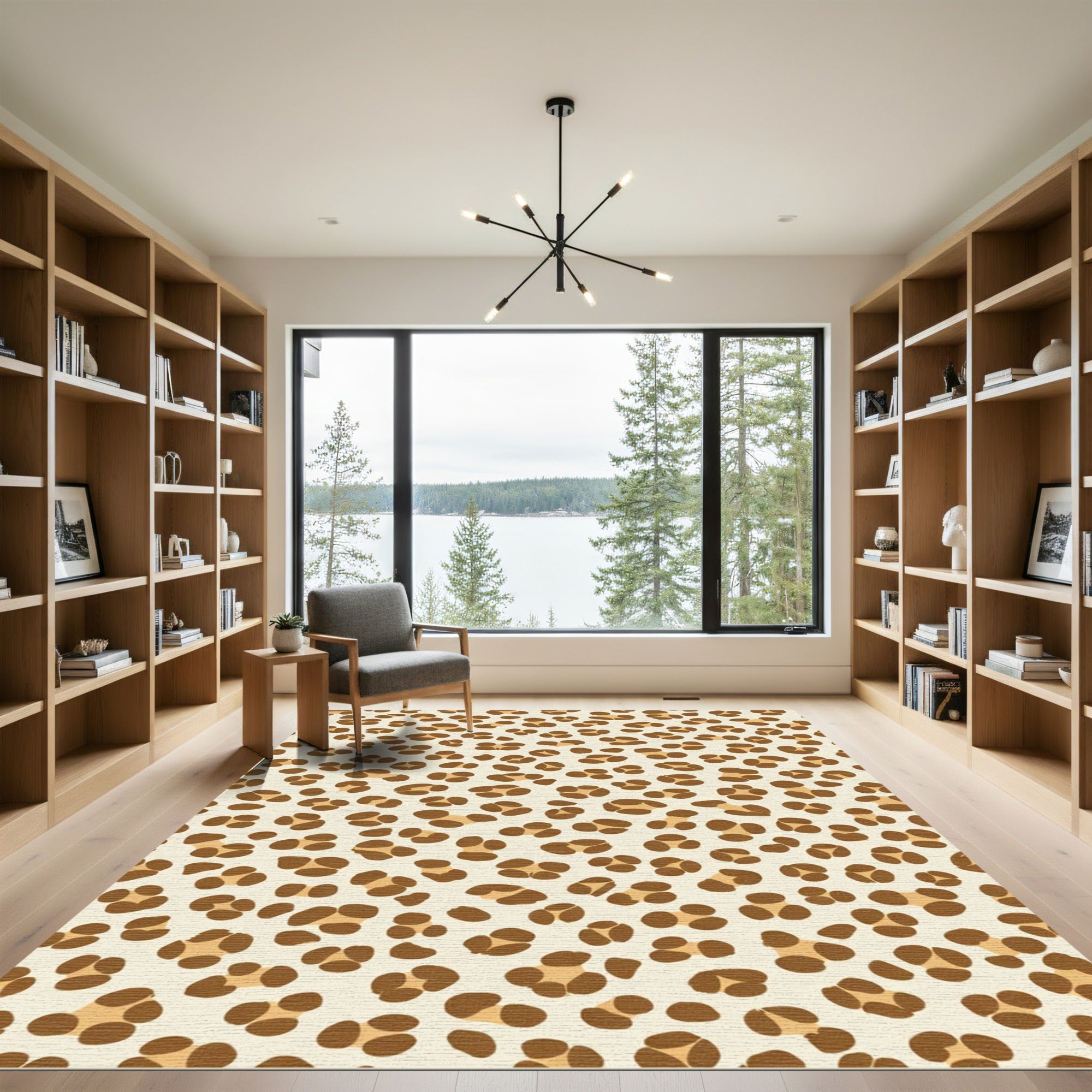 Cream Brown Spotted Animal Print Rug